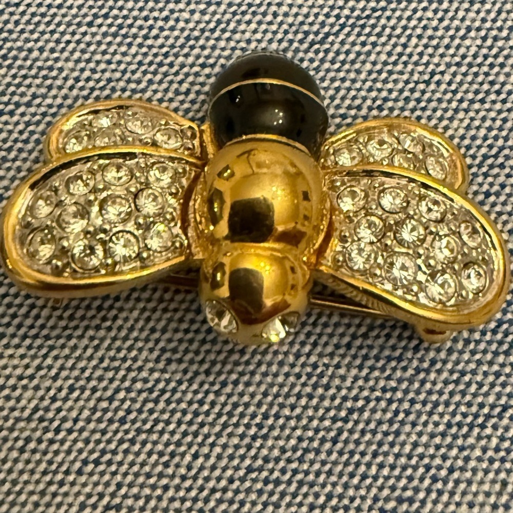 Gold Bee Crystal Brooch - Black Accent